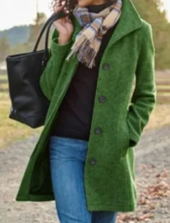 Women's Wool Coat Fall Pea Coat Winter Warm Overcoat Casual Daily Street Style Smocked Single Breasted Turndown Green Dark Grey Regular Fit S M L XL XXL 3XL / Windproof Women Coats & Trench Coats