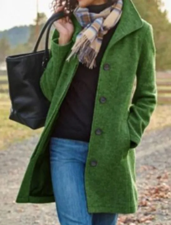 Women's Wool Coat Fall Pea Coat Winter Warm Overcoat Casual Daily Street Style Smocked Single Breasted Turndown Green Dark Grey Regular Fit S M L XL XXL 3XL / Windproof Women Coats & Trench Coats