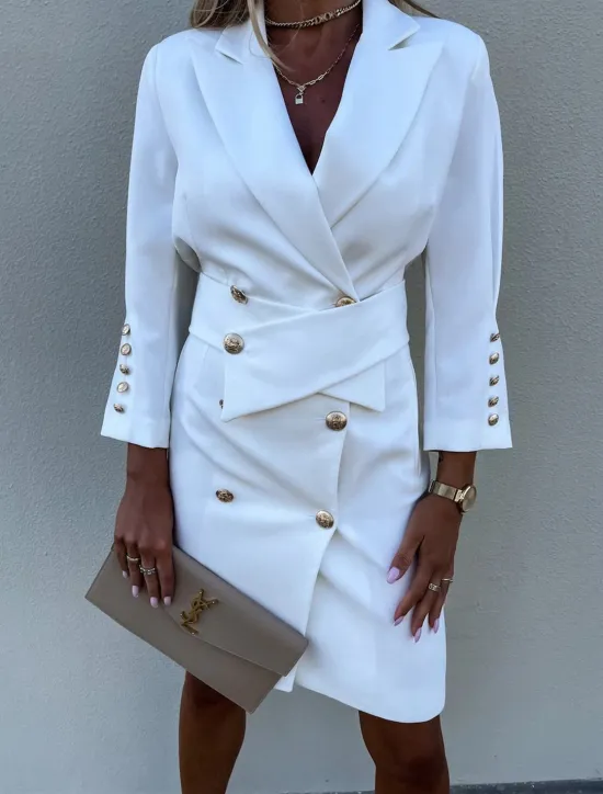 Outlet Women's Work Dress Blazer Dress Sheath Dress Fashion Office Daily Mini Dress Double Breasted Shirt Collar Long Sleeve Plain Loose Fit Black White Green Fall Winter S M L XL Women Work Dresses