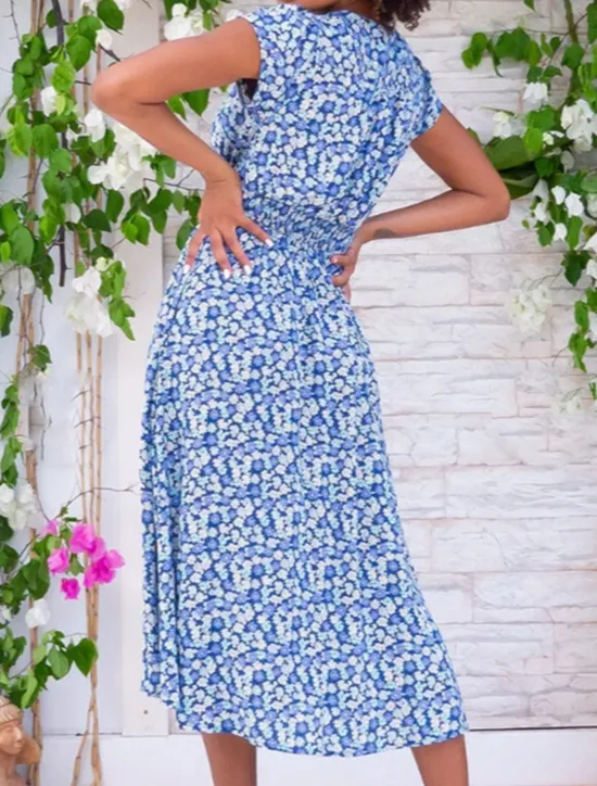 Discount Women's Work Dress Casual Dress A Line Dress Elegant Office Daily Workfashion Midi Dress Pocket V Neck Short Sleeve Floral Regular Fit Yellow Red Blue Summer Spring S M L XL 2XL Women Casual Dress