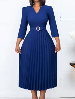 Clearance Women's Work Dress Casual Dress A Line Dress Fashion Daily Midi Dress Ruched Patchwork V Neck Long Sleeve Plain Regular Fit Yellow Red Blue Fall Winter S M L XL XXL Women Work Dresses