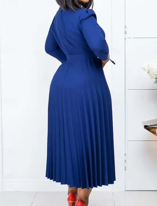 Clearance Women's Work Dress Casual Dress A Line Dress Fashion Daily Midi Dress Ruched Patchwork V Neck Long Sleeve Plain Regular Fit Yellow Red Blue Fall Winter S M L XL XXL Women Work Dresses