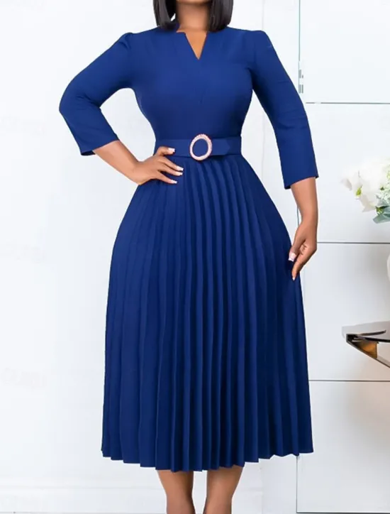 Clearance Women's Work Dress Casual Dress A Line Dress Fashion Daily Midi Dress Ruched Patchwork V Neck Long Sleeve Plain Regular Fit Yellow Red Blue Fall Winter S M L XL XXL Women Work Dresses