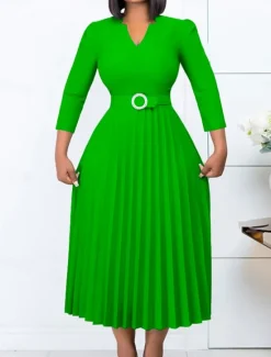 Clearance Women's Work Dress Casual Dress A Line Dress Fashion Daily Midi Dress Ruched Patchwork V Neck Long Sleeve Plain Regular Fit Yellow Red Blue Fall Winter S M L XL XXL Women Work Dresses