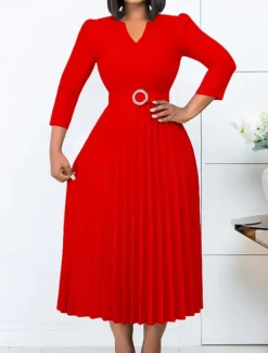 Clearance Women's Work Dress Casual Dress A Line Dress Fashion Daily Midi Dress Ruched Patchwork V Neck Long Sleeve Plain Regular Fit Yellow Red Blue Fall Winter S M L XL XXL Women Work Dresses