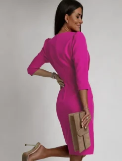 Online Women's Work Dress Sheath Dress Elegant Office Daily Midi Dress Ruched Split V Neck Long Sleeve Plain Regular Fit Black White Khaki Fall S M L XL 2XL Women Work Dresses