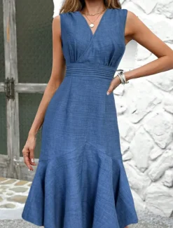 Sale Women's Work Dress Sheath Dress Elegant Office Daily Long Dress Maxi Dress Patchwork Zipper V Neck Sleeveless Plain Regular Fit Summer Spring S M L XL Women Work Dresses