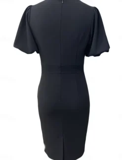 Online Women's Work Dress Shift Dress Elegant Office Daily Midi Dress Split Crew Neck Short Sleeve Plain Regular Fit Winter S M L XL 2XL Women Work Dresses