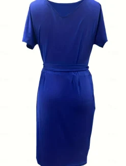 Women's Work Dress Shift Dress Elegant Office Daily Midi Dress Ruched Crew Neck Short Sleeve Plain Regular Fit Spring Fall S M L XL 2XL Women Work Dresses