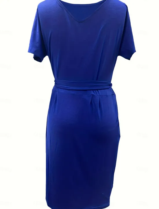 Women's Work Dress Shift Dress Elegant Office Daily Midi Dress Ruched Crew Neck Short Sleeve Plain Regular Fit Spring Fall S M L XL 2XL Women Work Dresses
