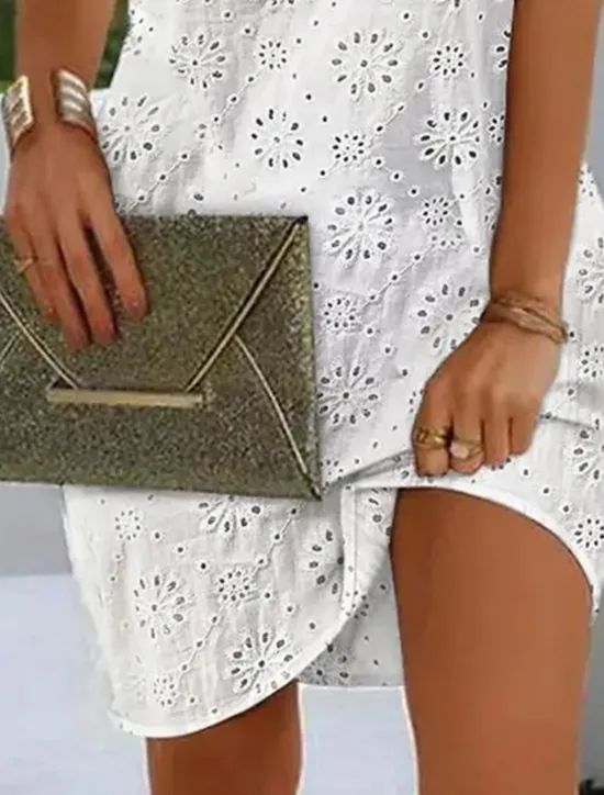 Women's Work Dress Dress A Line Dress Elegant Daily Workfashion Mini Dress Embroidered Hollow Out V Neck Sleeveless Floral Geometric Loose Fit Summer Spring S M L XL XXL Women White Dresses