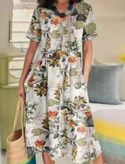 Clearance Women's Yellow Navy Blue Purple Summer Spring Midi Dress Cotton Linen Dresses Casual Dress Cotton Summer Dress Basic Casual Outdoor Vacation Daily Loose Fit Floral Flower V Neck Women Dresses