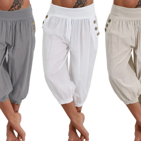 Hot Women's Yoga Pants Side Pockets Harem Bloomers Capri Pants Bottoms Quick Dry Moisture Wicking Lightweight Hippie Boho Light Blue Tangerine powder White Fitness Gym Workout Pilates Summer Women Pants