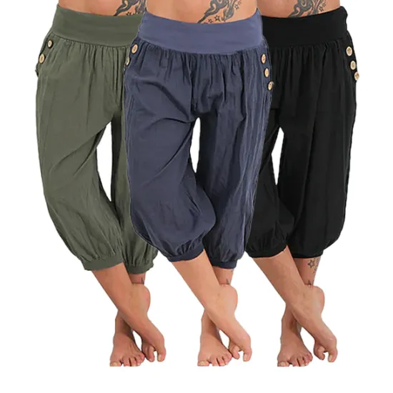Hot Women's Yoga Pants Side Pockets Harem Bloomers Capri Pants Bottoms Quick Dry Moisture Wicking Lightweight Hippie Boho Light Blue Tangerine powder White Fitness Gym Workout Pilates Summer Women Pants