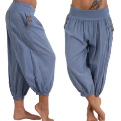Hot Women's Yoga Pants Side Pockets Harem Bloomers Capri Pants Bottoms Quick Dry Moisture Wicking Lightweight Hippie Boho Light Blue Tangerine powder White Fitness Gym Workout Pilates Summer Women Pants