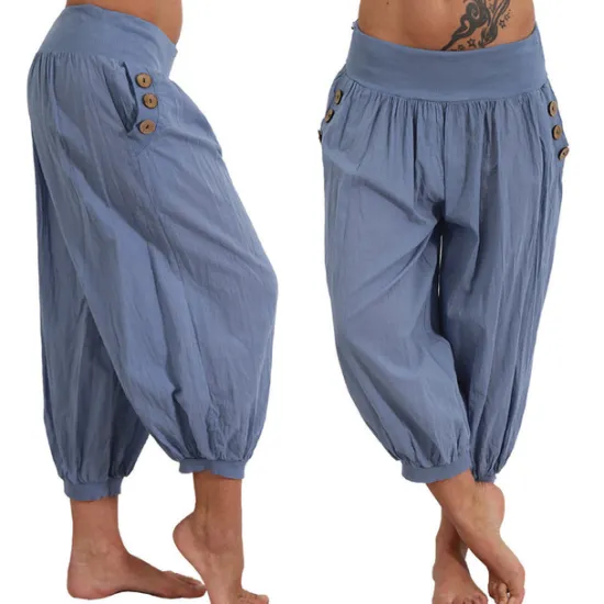 Hot Women's Yoga Pants Side Pockets Harem Bloomers Capri Pants Bottoms Quick Dry Moisture Wicking Lightweight Hippie Boho Light Blue Tangerine powder White Fitness Gym Workout Pilates Summer Women Pants