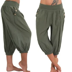 Hot Women's Yoga Pants Side Pockets Harem Bloomers Capri Pants Bottoms Quick Dry Moisture Wicking Lightweight Hippie Boho Light Blue Tangerine powder White Fitness Gym Workout Pilates Summer Women Pants