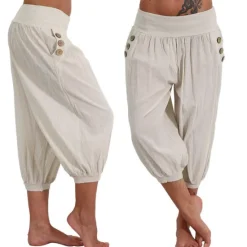 Hot Women's Yoga Pants Side Pockets Harem Bloomers Capri Pants Bottoms Quick Dry Moisture Wicking Lightweight Hippie Boho Light Blue Tangerine powder White Fitness Gym Workout Pilates Summer Women Pants