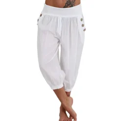 Hot Women's Yoga Pants Side Pockets Harem Bloomers Capri Pants Bottoms Quick Dry Moisture Wicking Lightweight Hippie Boho Light Blue Tangerine powder White Fitness Gym Workout Pilates Summer Women Pants