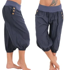 Hot Women's Yoga Pants Side Pockets Harem Bloomers Capri Pants Bottoms Quick Dry Moisture Wicking Lightweight Hippie Boho Light Blue Tangerine powder White Fitness Gym Workout Pilates Summer Women Pants