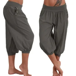 Hot Women's Yoga Pants Side Pockets Harem Bloomers Capri Pants Bottoms Quick Dry Moisture Wicking Lightweight Hippie Boho Light Blue Tangerine powder White Fitness Gym Workout Pilates Summer Women Pants