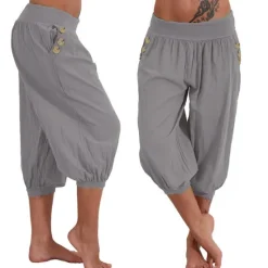 Hot Women's Yoga Pants Side Pockets Harem Bloomers Capri Pants Bottoms Quick Dry Moisture Wicking Lightweight Hippie Boho Light Blue Tangerine powder White Fitness Gym Workout Pilates Summer Women Pants