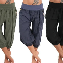 Hot Women's Yoga Pants Side Pockets Harem Bloomers Capri Pants Bottoms Quick Dry Moisture Wicking Lightweight Hippie Boho Light Blue Tangerine powder White Fitness Gym Workout Pilates Summer Women Pants