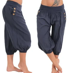 Hot Women's Yoga Pants Side Pockets Harem Bloomers Capri Pants Bottoms Quick Dry Moisture Wicking Lightweight Hippie Boho Light Blue Tangerine powder White Fitness Gym Workout Pilates Summer Women Pants