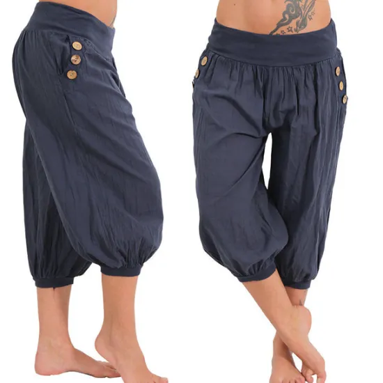 Hot Women's Yoga Pants Side Pockets Harem Bloomers Capri Pants Bottoms Quick Dry Moisture Wicking Lightweight Hippie Boho Light Blue Tangerine powder White Fitness Gym Workout Pilates Summer Women Pants