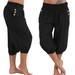 Hot Women's Yoga Pants Side Pockets Harem Bloomers Capri Pants Bottoms Quick Dry Moisture Wicking Lightweight Hippie Boho Light Blue Tangerine powder White Fitness Gym Workout Pilates Summer Women Pants