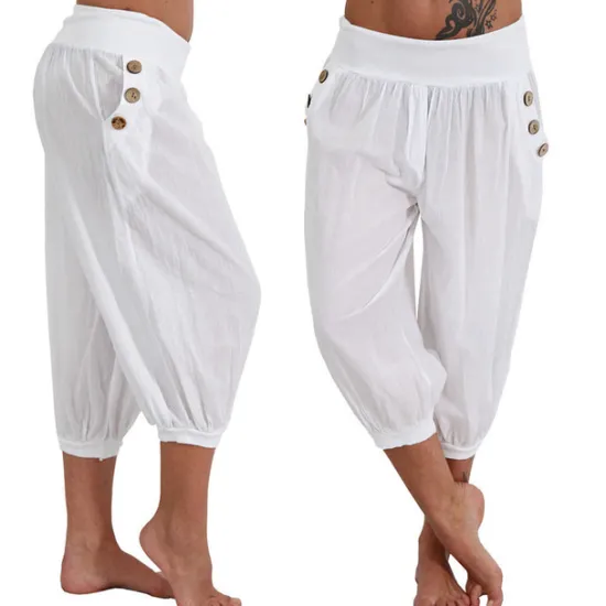 Hot Women's Yoga Pants Side Pockets Harem Bloomers Capri Pants Bottoms Quick Dry Moisture Wicking Lightweight Hippie Boho Light Blue Tangerine powder White Fitness Gym Workout Pilates Summer Women Pants