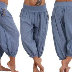 Hot Women's Yoga Pants Side Pockets Harem Bloomers Capri Pants Bottoms Quick Dry Moisture Wicking Lightweight Hippie Boho Light Blue Tangerine powder White Fitness Gym Workout Pilates Summer Women Pants