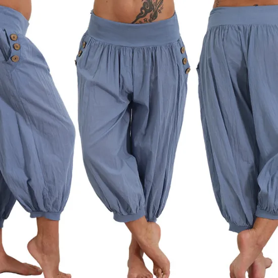 Hot Women's Yoga Pants Side Pockets Harem Bloomers Capri Pants Bottoms Quick Dry Moisture Wicking Lightweight Hippie Boho Light Blue Tangerine powder White Fitness Gym Workout Pilates Summer Women Pants