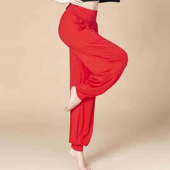 Online Women's Yoga Pants Side Pockets Wide Leg Harem High Waist Gym Workout Running Fitness Pants Bloomers Bottoms Black White Burgundy Cotton Modal Fall Winter Sports Activewear Micro-elastic Loose Fit Women Pants