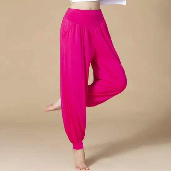 Online Women's Yoga Pants Side Pockets Wide Leg Harem High Waist Gym Workout Running Fitness Pants Bloomers Bottoms Black White Burgundy Cotton Modal Fall Winter Sports Activewear Micro-elastic Loose Fit Women Pants