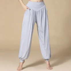 Online Women's Yoga Pants Side Pockets Wide Leg Harem High Waist Gym Workout Running Fitness Pants Bloomers Bottoms Black White Burgundy Cotton Modal Fall Winter Sports Activewear Micro-elastic Loose Fit Women Pants