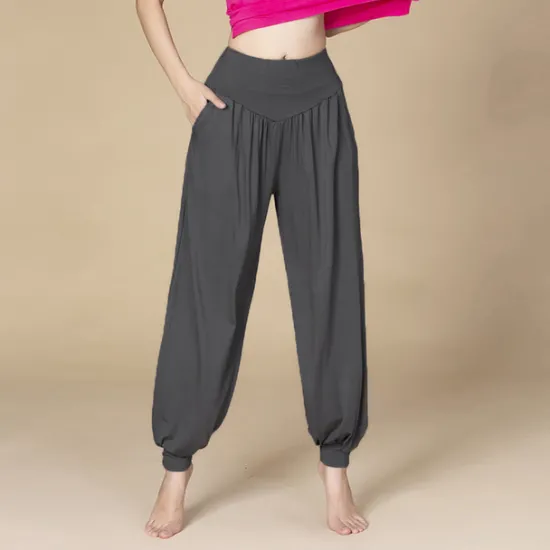 Online Women's Yoga Pants Side Pockets Wide Leg Harem High Waist Gym Workout Running Fitness Pants Bloomers Bottoms Black White Burgundy Cotton Modal Fall Winter Sports Activewear Micro-elastic Loose Fit Women Pants