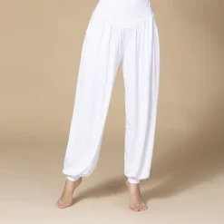 Online Women's Yoga Pants Side Pockets Wide Leg Harem High Waist Gym Workout Running Fitness Pants Bloomers Bottoms Black White Burgundy Cotton Modal Fall Winter Sports Activewear Micro-elastic Loose Fit Women Pants