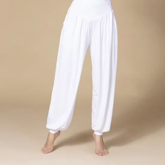 Online Women's Yoga Pants Side Pockets Wide Leg Harem High Waist Gym Workout Running Fitness Pants Bloomers Bottoms Black White Burgundy Cotton Modal Fall Winter Sports Activewear Micro-elastic Loose Fit Women Pants
