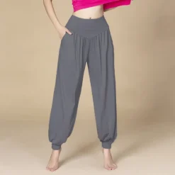 Online Women's Yoga Pants Side Pockets Wide Leg Harem High Waist Gym Workout Running Fitness Pants Bloomers Bottoms Black White Burgundy Cotton Modal Fall Winter Sports Activewear Micro-elastic Loose Fit Women Pants