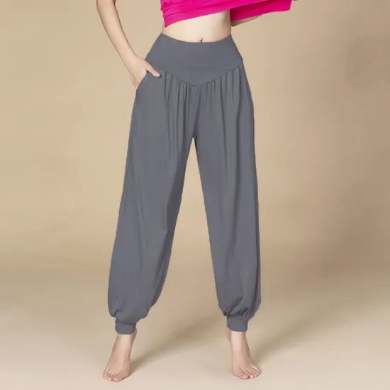 Online Women's Yoga Pants Side Pockets Wide Leg Harem High Waist Gym Workout Running Fitness Pants Bloomers Bottoms Black White Burgundy Cotton Modal Fall Winter Sports Activewear Micro-elastic Loose Fit Women Pants