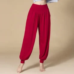 Online Women's Yoga Pants Side Pockets Wide Leg Harem High Waist Gym Workout Running Fitness Pants Bloomers Bottoms Black White Burgundy Cotton Modal Fall Winter Sports Activewear Micro-elastic Loose Fit Women Pants