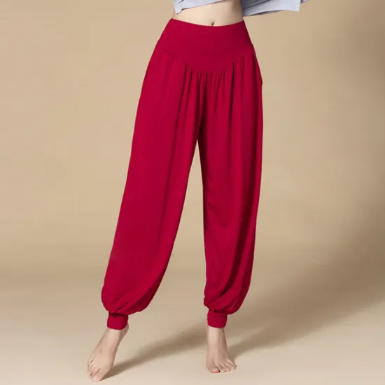 Online Women's Yoga Pants Side Pockets Wide Leg Harem High Waist Gym Workout Running Fitness Pants Bloomers Bottoms Black White Burgundy Cotton Modal Fall Winter Sports Activewear Micro-elastic Loose Fit Women Pants