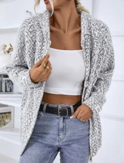 Clearance Women's Zip Sweater Sweater Jacket Casual Sweater Casual Soft Geometric Paisley Crew Neck Zipper Hooded Long Sleeve Regular Tops Knit Outdoor Daily Weekend Pink Beige Fall Winter Women Cardigans & Outerwears