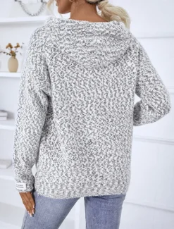 Clearance Women's Zip Sweater Sweater Jacket Casual Sweater Casual Soft Geometric Paisley Crew Neck Zipper Hooded Long Sleeve Regular Tops Knit Outdoor Daily Weekend Pink Beige Fall Winter Women Cardigans & Outerwears