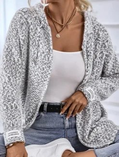 Clearance Women's Zip Sweater Sweater Jacket Casual Sweater Casual Soft Geometric Paisley Crew Neck Zipper Hooded Long Sleeve Regular Tops Knit Outdoor Daily Weekend Pink Beige Fall Winter Women Cardigans & Outerwears