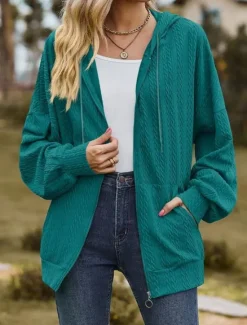 Online Women's Zip Up Hoodie Sweatshirt Modern Plain Dailywear Sports Hooded Zipper Pocket Loose Fit Long Sleeve White Red Blue Green Fall Winter Women Hoodies & Sweatshirts