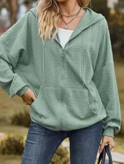Online Women's Zip Up Hoodie Sweatshirt Modern Plain Dailywear Sports Hooded Zipper Pocket Loose Fit Long Sleeve White Red Blue Green Fall Winter Women Hoodies & Sweatshirts