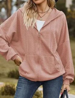Online Women's Zip Up Hoodie Sweatshirt Modern Plain Dailywear Sports Hooded Zipper Pocket Loose Fit Long Sleeve White Red Blue Green Fall Winter Women Hoodies & Sweatshirts
