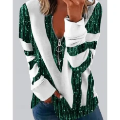 New Women's Zip Up Sweatshirt Sweatshirt Pullover Basic Color Block Street Casual V Neck Zipper Long Sleeve Black Blue Green Fall & Winter Women Hoodies & Sweatshirts